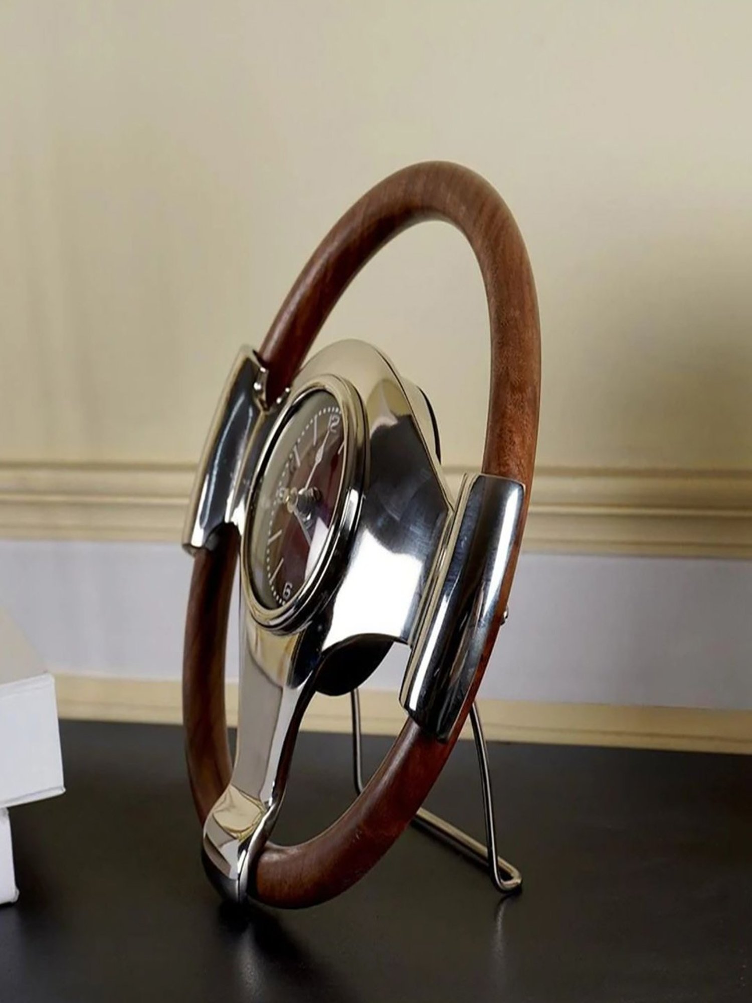 The Artment Brown Solid Wood Surreal Steering Wheel Table Clock