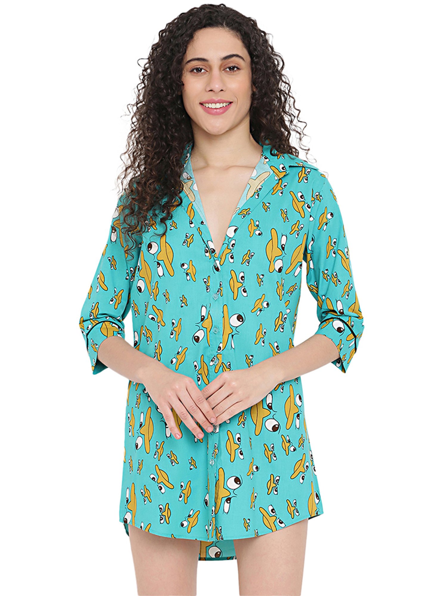 La Intimo Green Printed Night Shirt