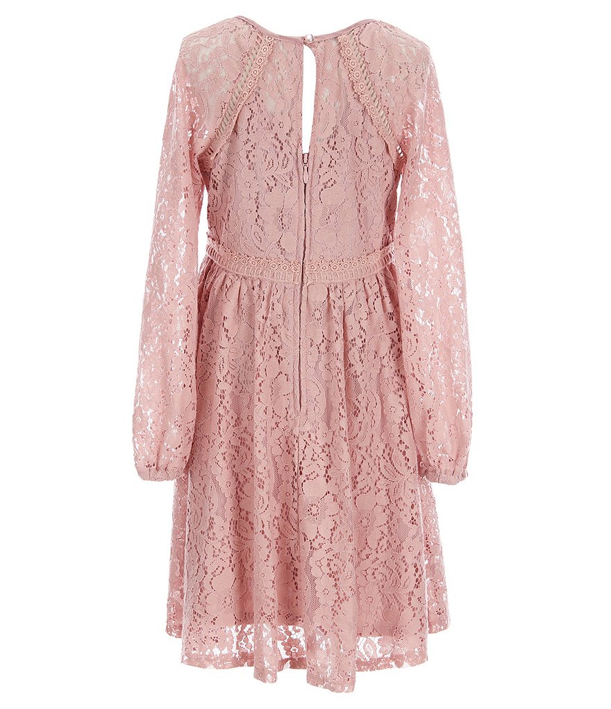 Us Angels Big Girls 7-16 Short-Sleeve Lace With Crochet Woven Fit-And-Flare Dress