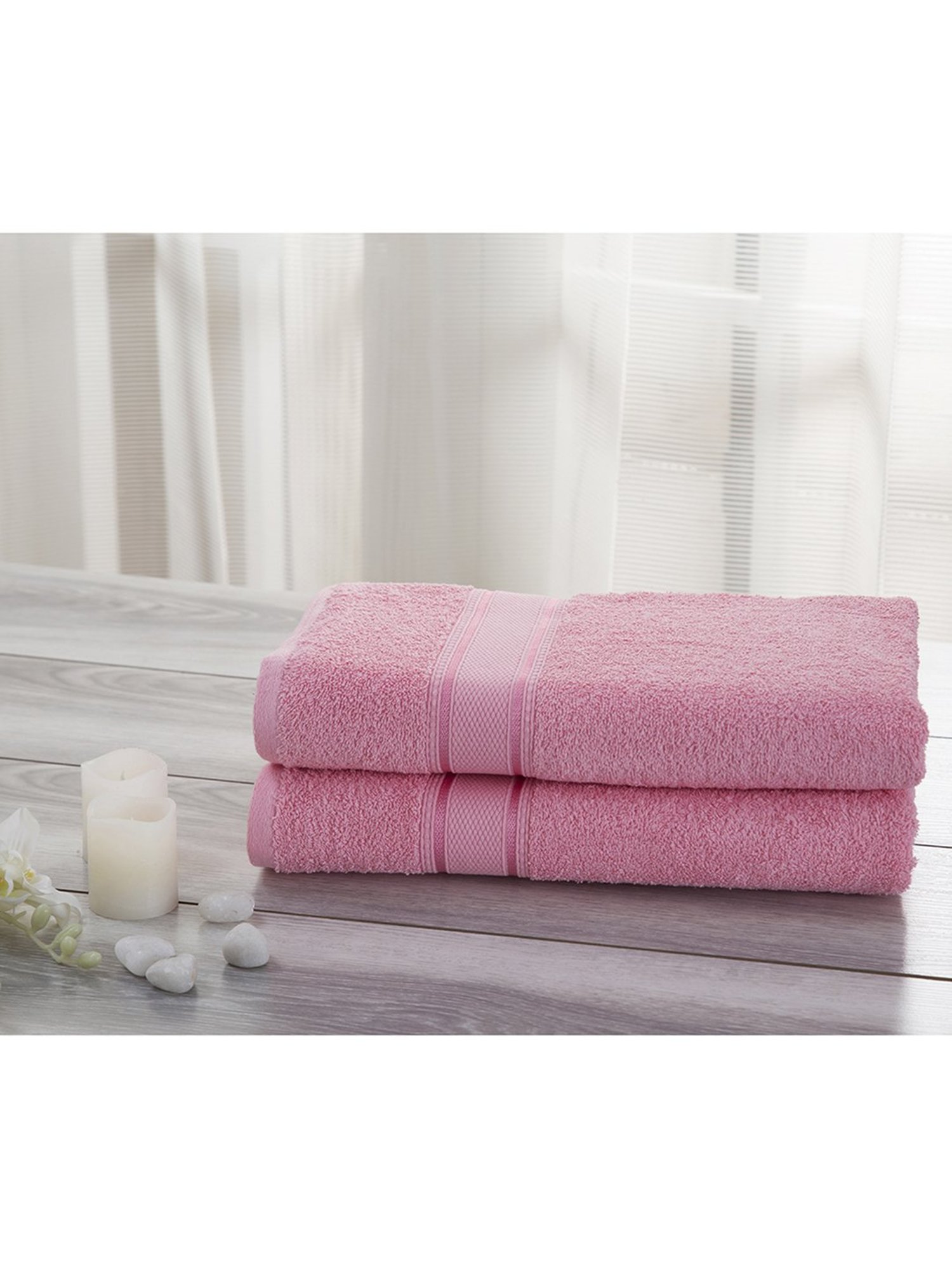 Inhouse Eddie Pink Solid 450GSM Cotton Medium Towel Set by maspar
