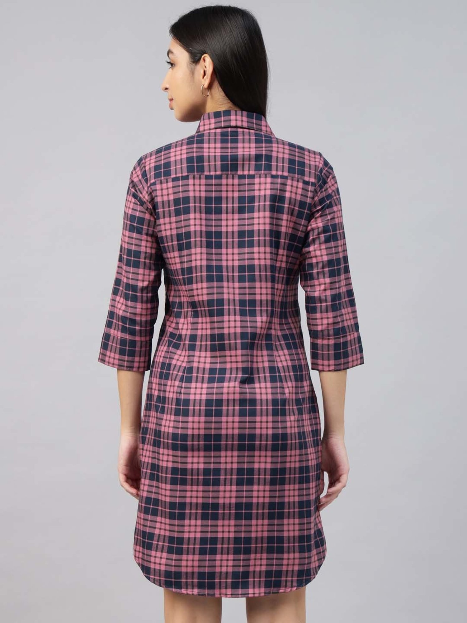Hancock Navy & Pink Check Shirt Dress