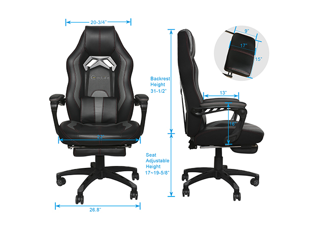 Gaming Chair Office Chair PC Chair with Massage Lumbar Support, Vantage Style PU Leather High Back Adjustable Swivel Task Chair with Footrest,Blue,GC26