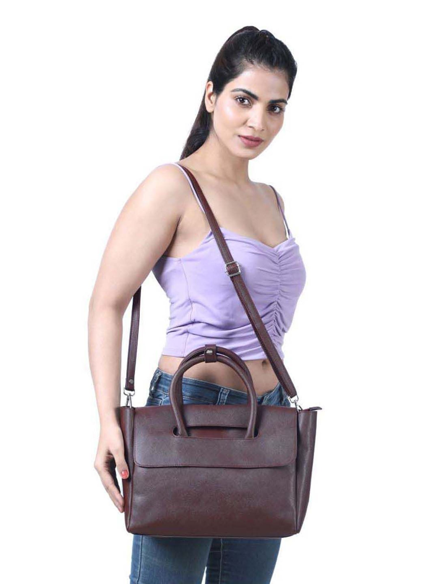 Toteteca Brown Solid Medium Handbag
