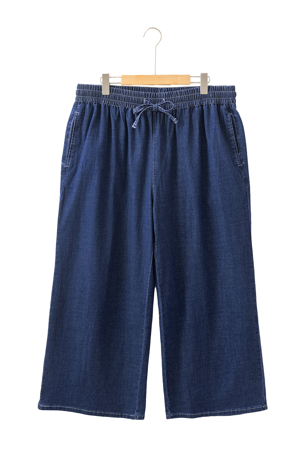 Dark Blue Plus Size Stitching Washed Flare Jeans