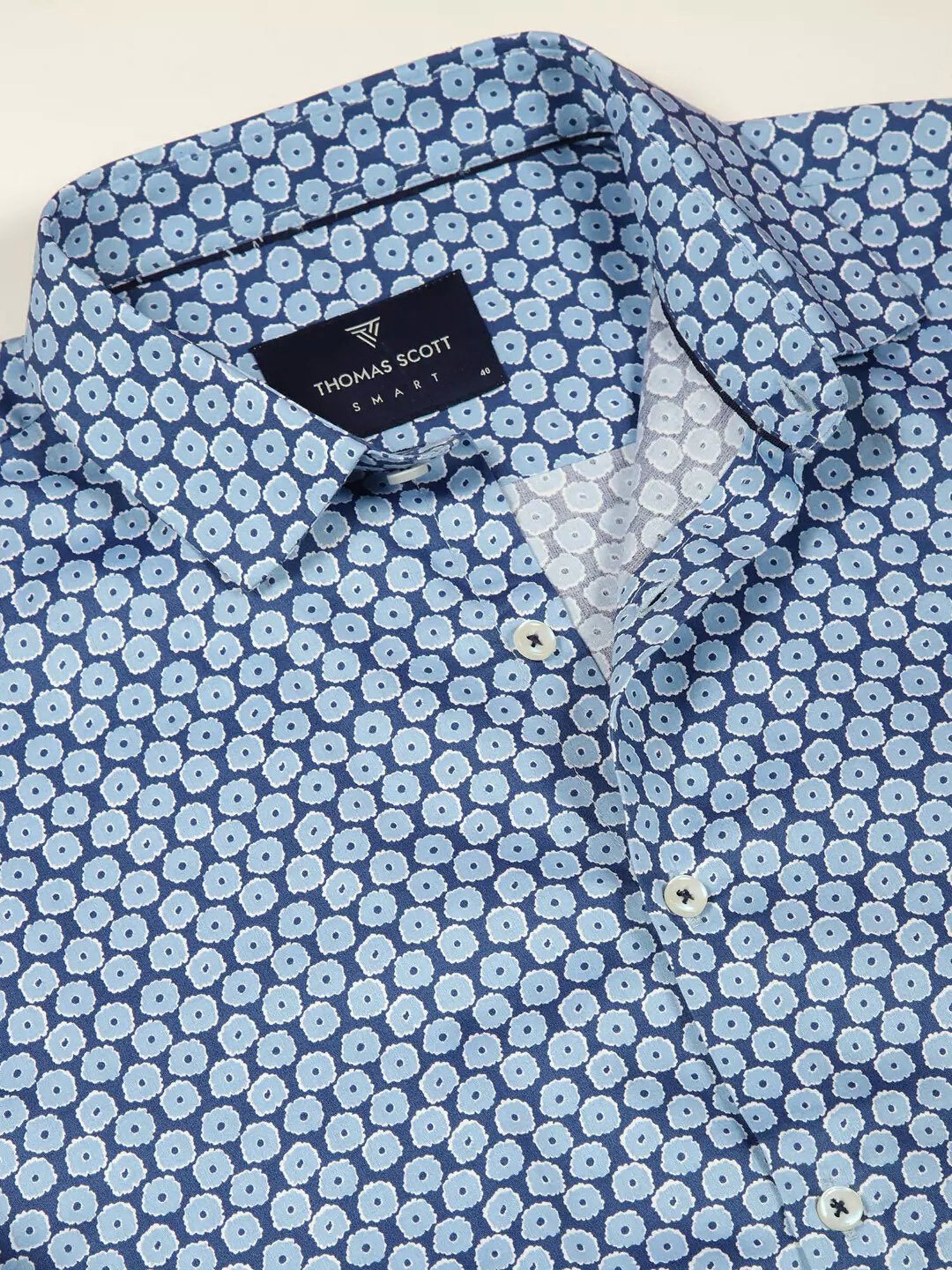 Thomas Scott Blue Slim Fit Printed Cotton Shirt