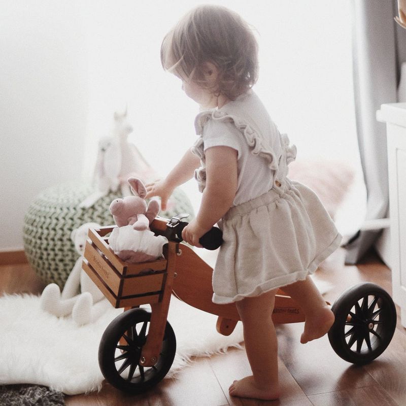 Kinderfeets Durable Wooden Tiny Tot 2 in 1 No Pedal Starter Balance Bike and Toddler Tricycle Sturdy Ride On Toy for 12 to 24 Months, Bamboo