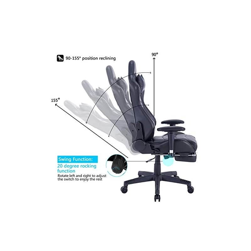 Gaming Chair Racing Style Gamer Chair Ergonomic Leather Video Game Chair High Back and Seat Height Adjustable Swivel Computer Gaming Chair with Footrest Lumbar Pillow and Headrest