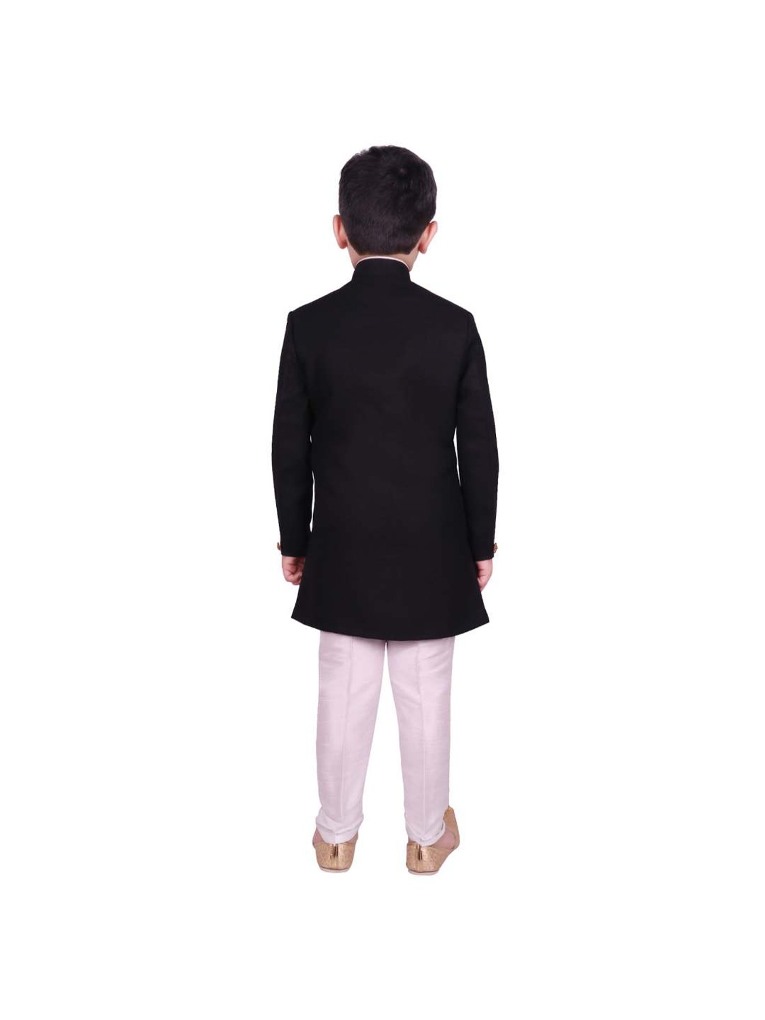 SG Yuvraj Kids Black & White Solid Sherwani with Pyjama