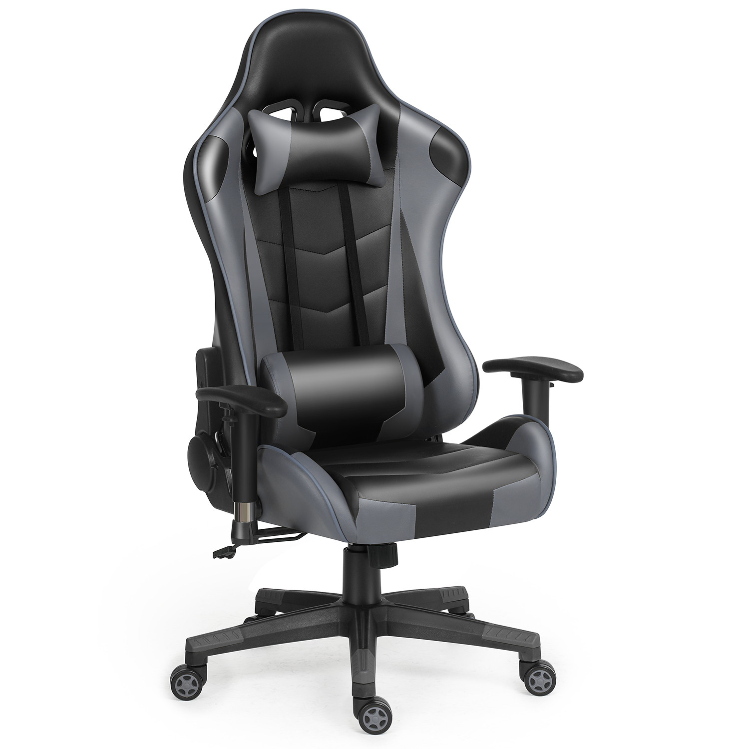Gaming Chair Racing Office Chair Ergonomic Massage Chair PU Leather Recliner Computer Game Chair with Headrest and Lumbar Pillow Rolling Swivel Task (Black/Grey)