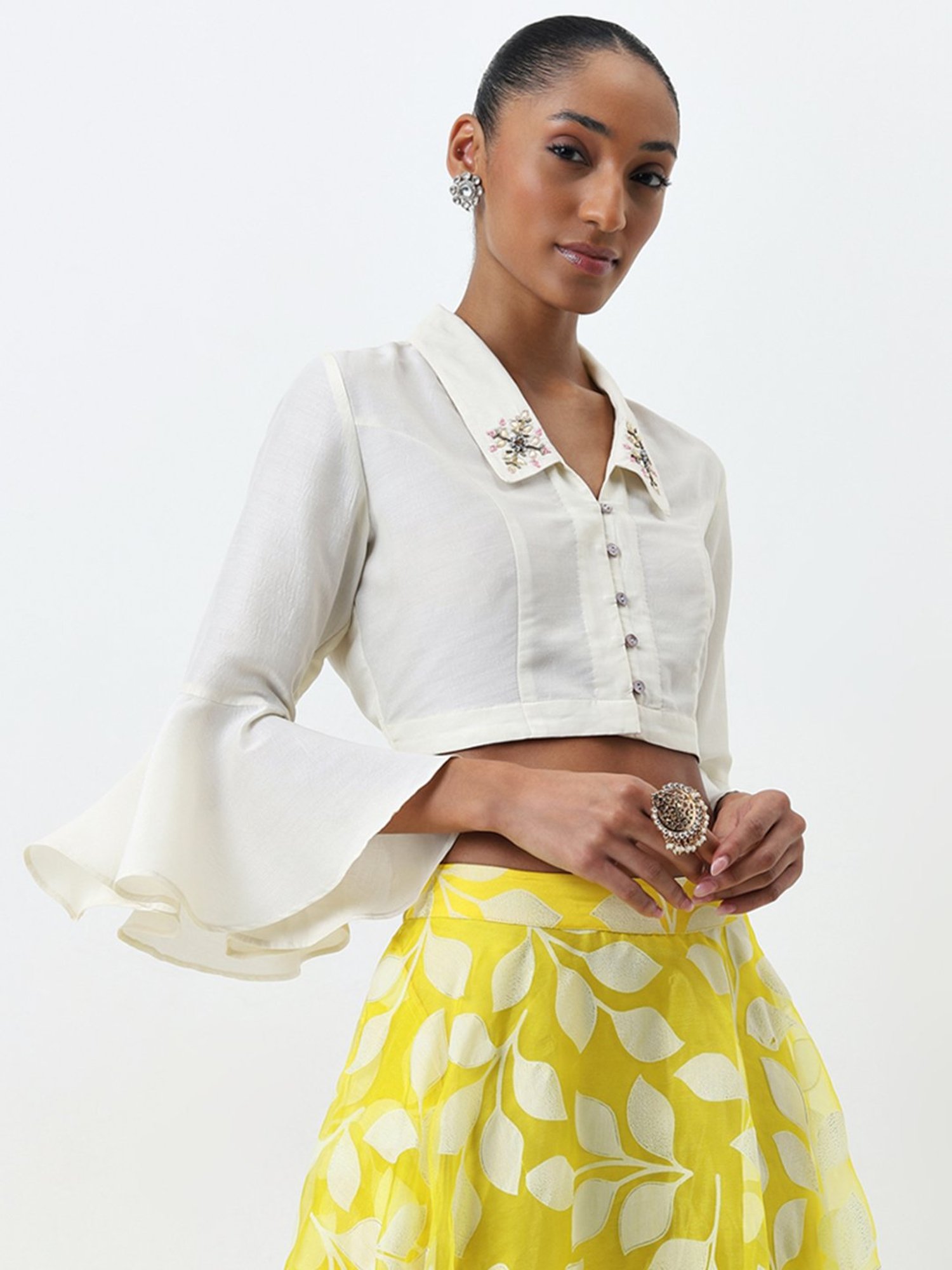 Vark by Westside Off-White Embroidered Crop Blouse