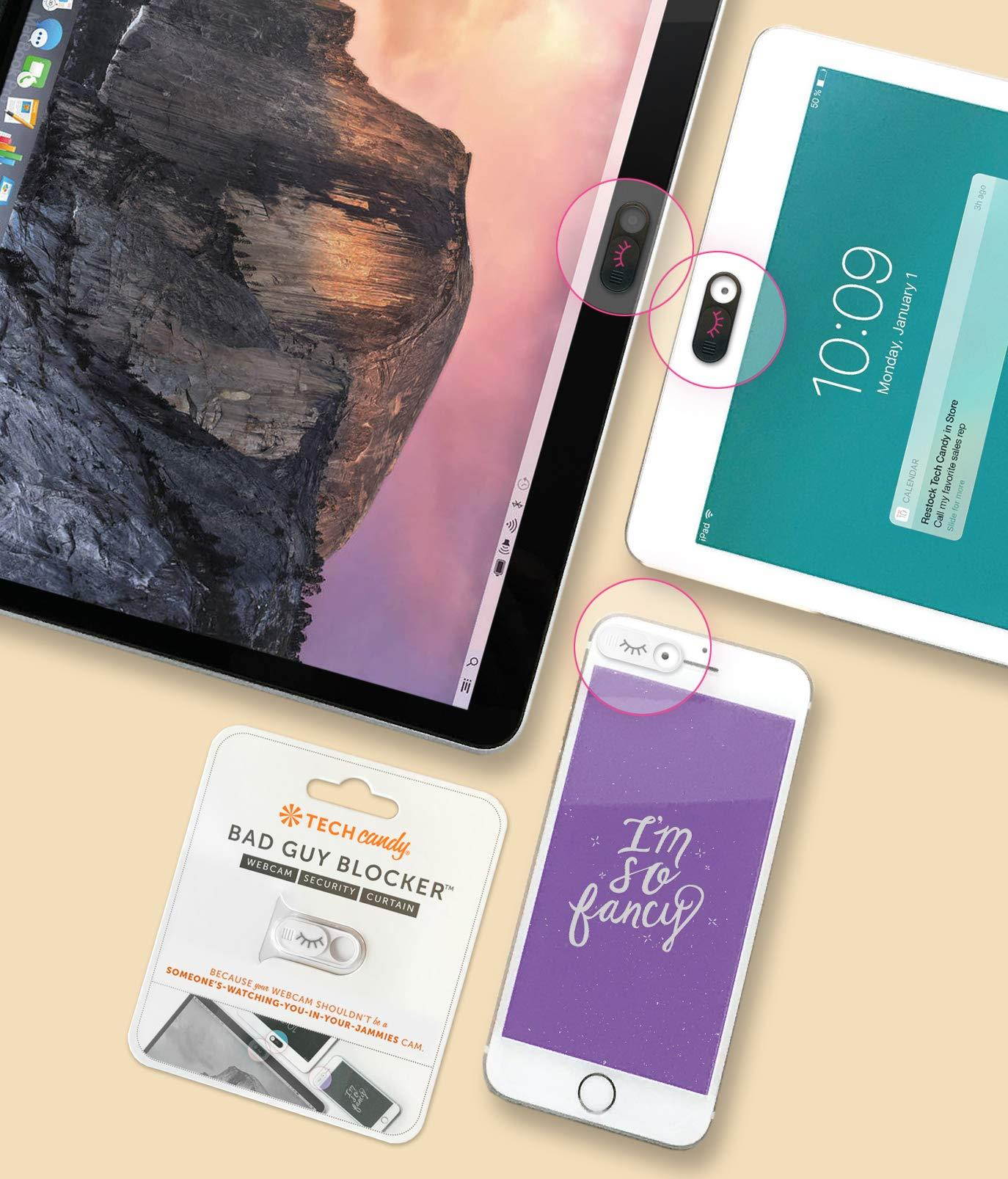 Bad Guy Blocker Removable Webcam Cover Camera Curtain for Web Security - Works on laptops, Phones, and Tablets - Black Color with Pink Lashes