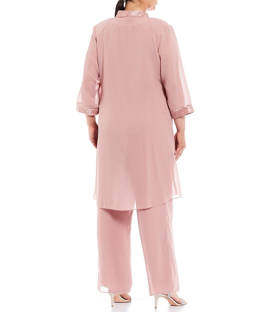 Le Bos Plus Scoop Neck 3/4 Sleeve Textured 3-Piece Pant Set