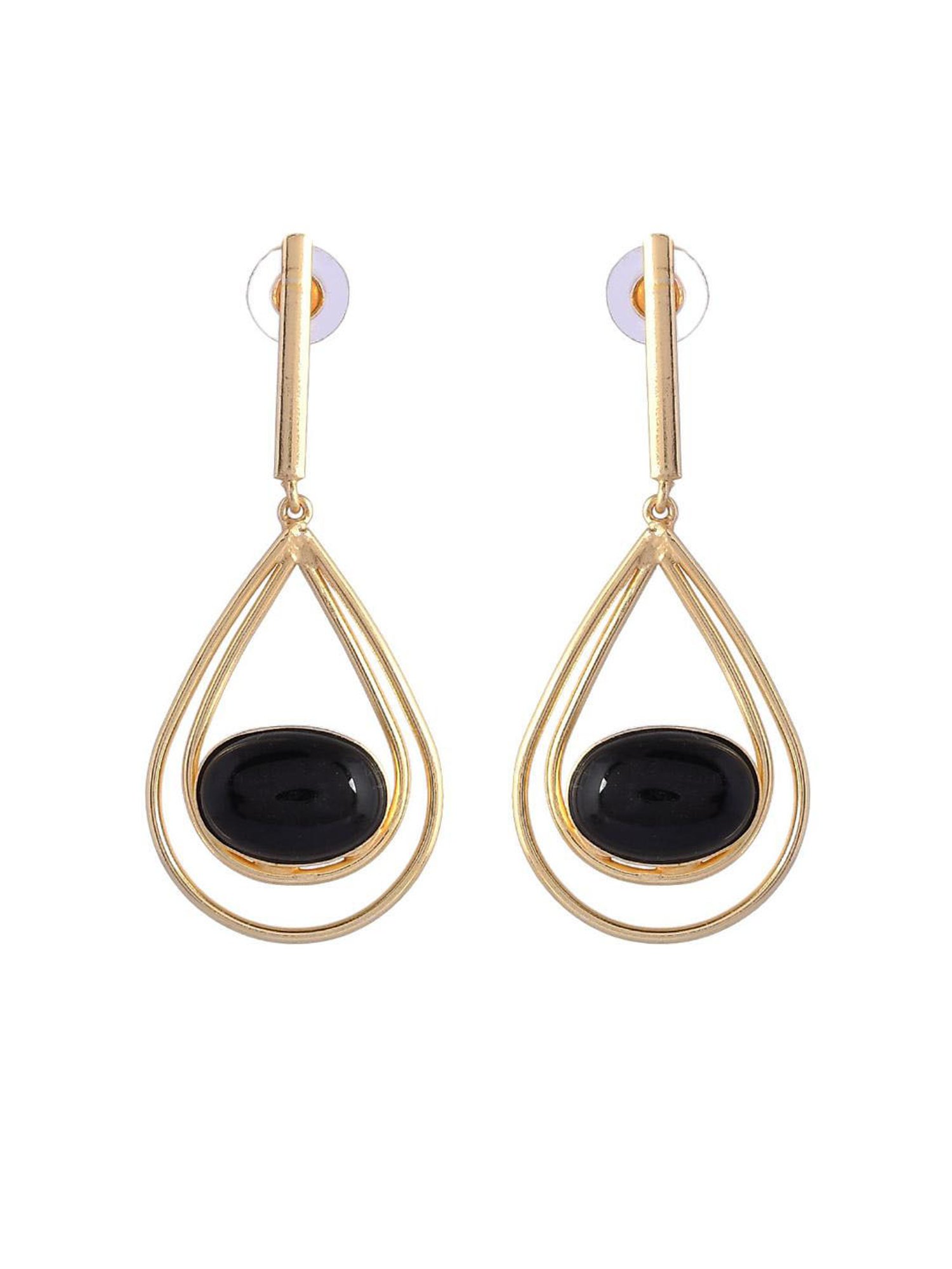 VOJ 1 Gram Gold Plated Black Stone Studded HandCrafted Drop Earrings for Women