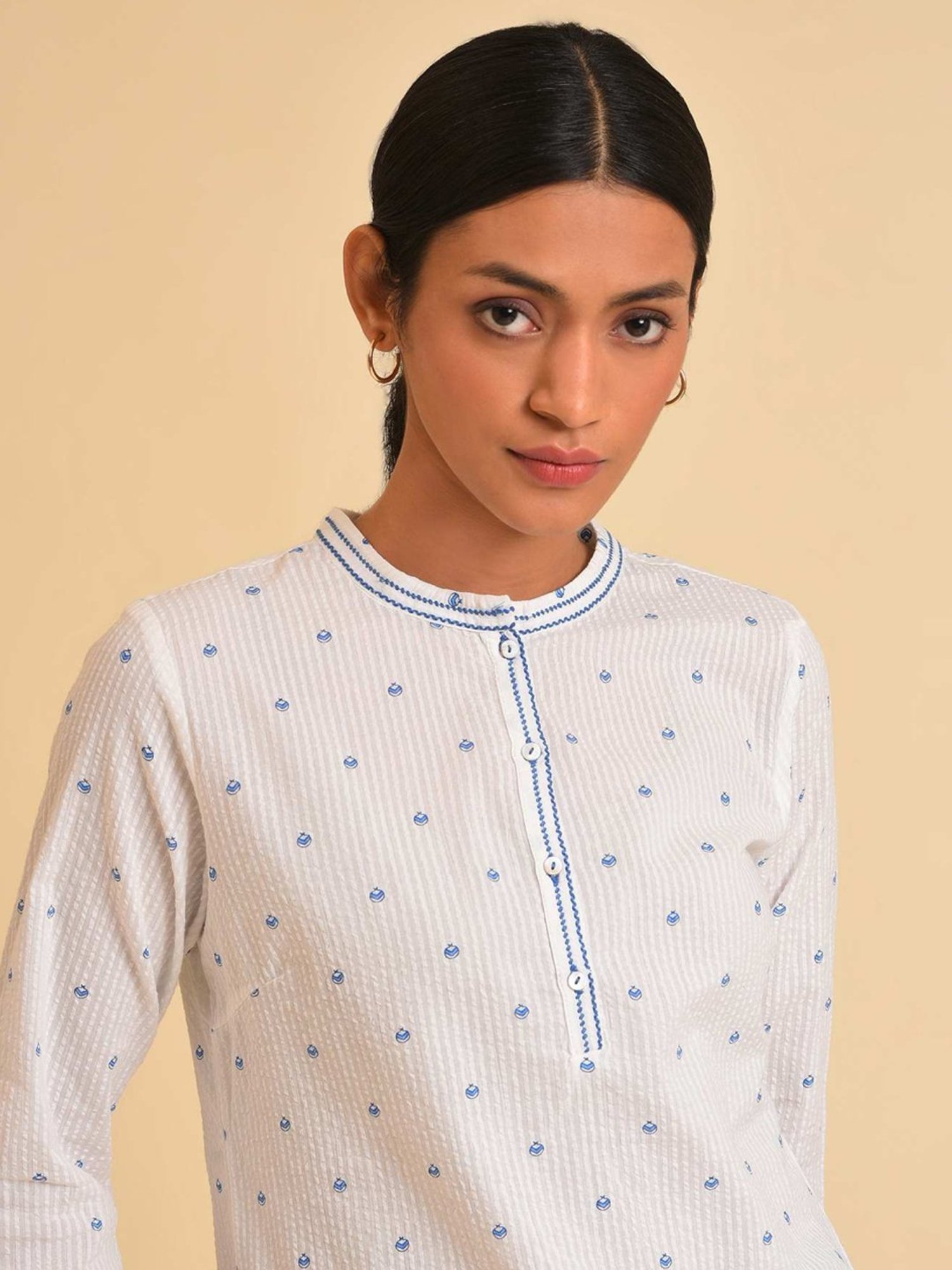 W White Cotton Printed Top