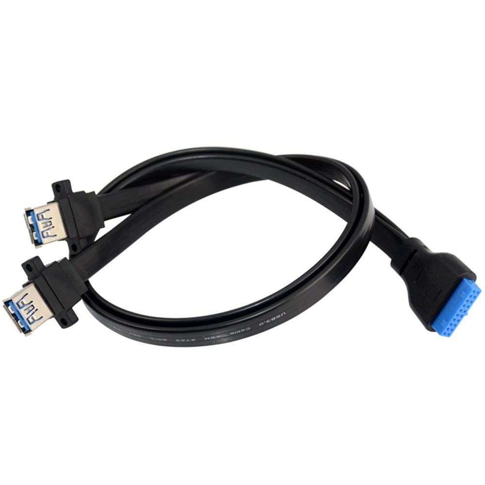 2 Port USB 3.0 A Female Screw Panel Mount to Motherboard 20 Pin Flat Cable Cord,2 x USB3.0 Dual Port USB 3.0 Female Screw Mount Panel Type to Motherboard 20Pin Cable PC Case cables ( 50cm/1.64ft)