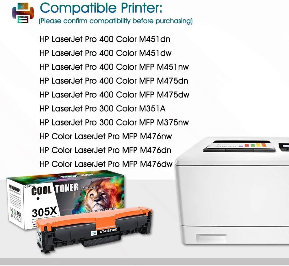 Cool Toner Compatible Toner Cartridge Replacement for HP 305A 305X CE410X CE410A HP Laserjet Pro 400 Toner M451dn M451nw M475dn M476nw M476dw M476dn M451dw M375nw (Black Cyan Magenta Yellow, 4 Pack)