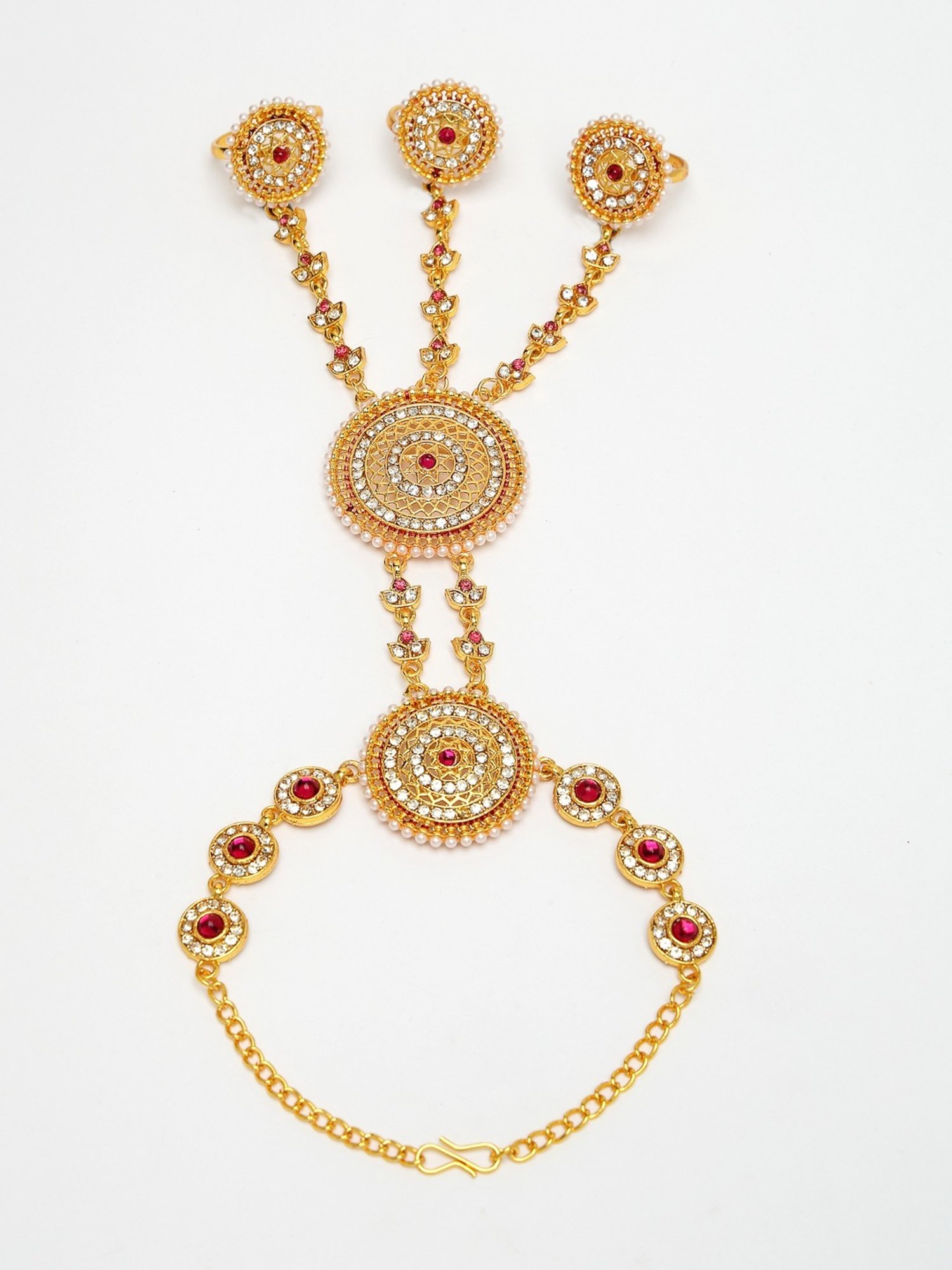 NVR Women's Gold-Plated CZ Stone-Studded Handcrafted Ring Bracelet