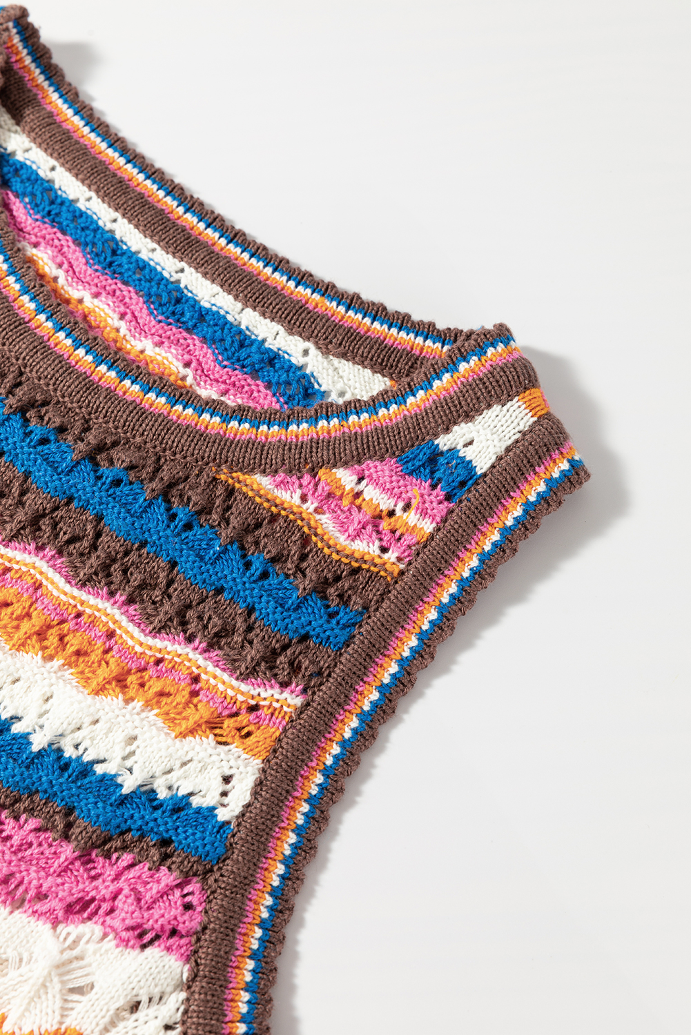 Light Blue Checkered Color Block Crew Neck Short Sleeve Sweater