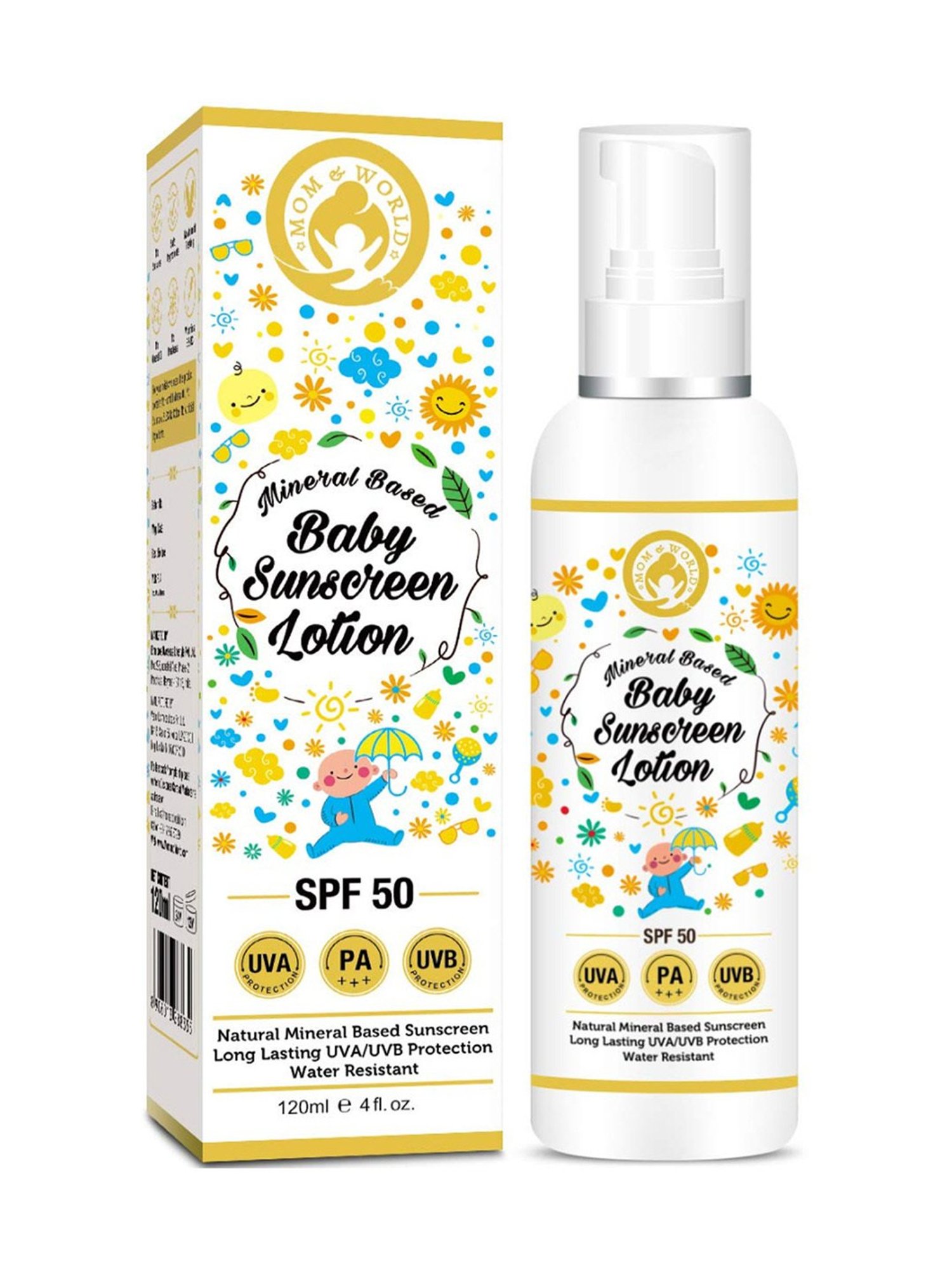 Mom & World Mineral Based Baby Sunscreen Lotion, SPF 50 PA+++ - 120 ml