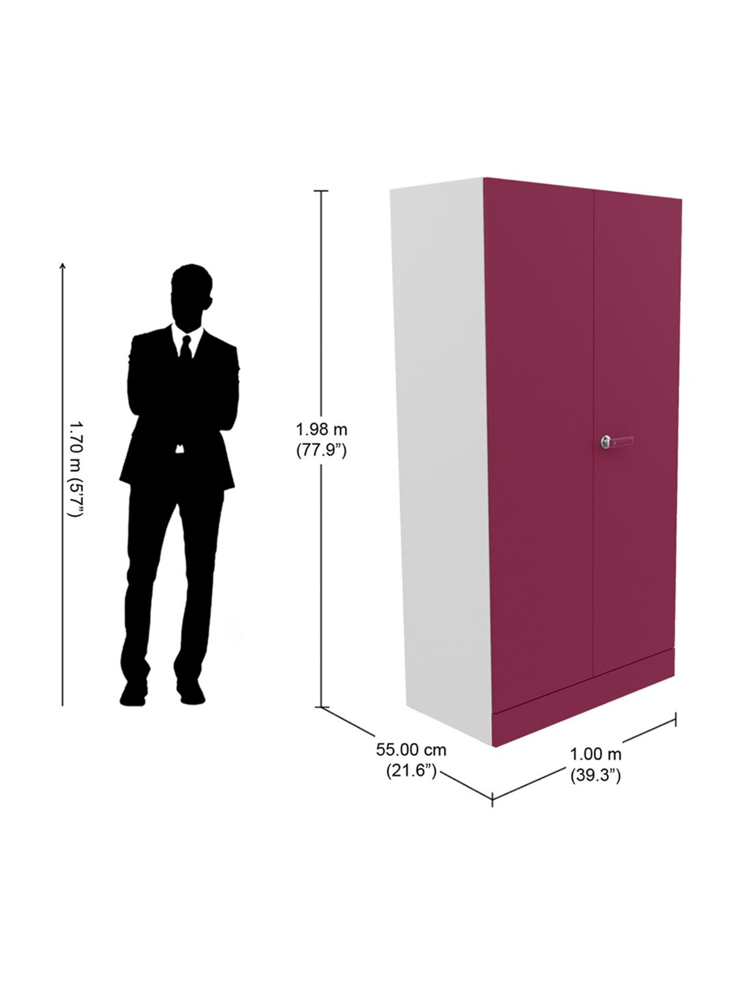 Godrej Interio Auraline  Men Basic 2-Door Steel Almirah, Textured Berry (1-Year Warranty, 1 Drawer)