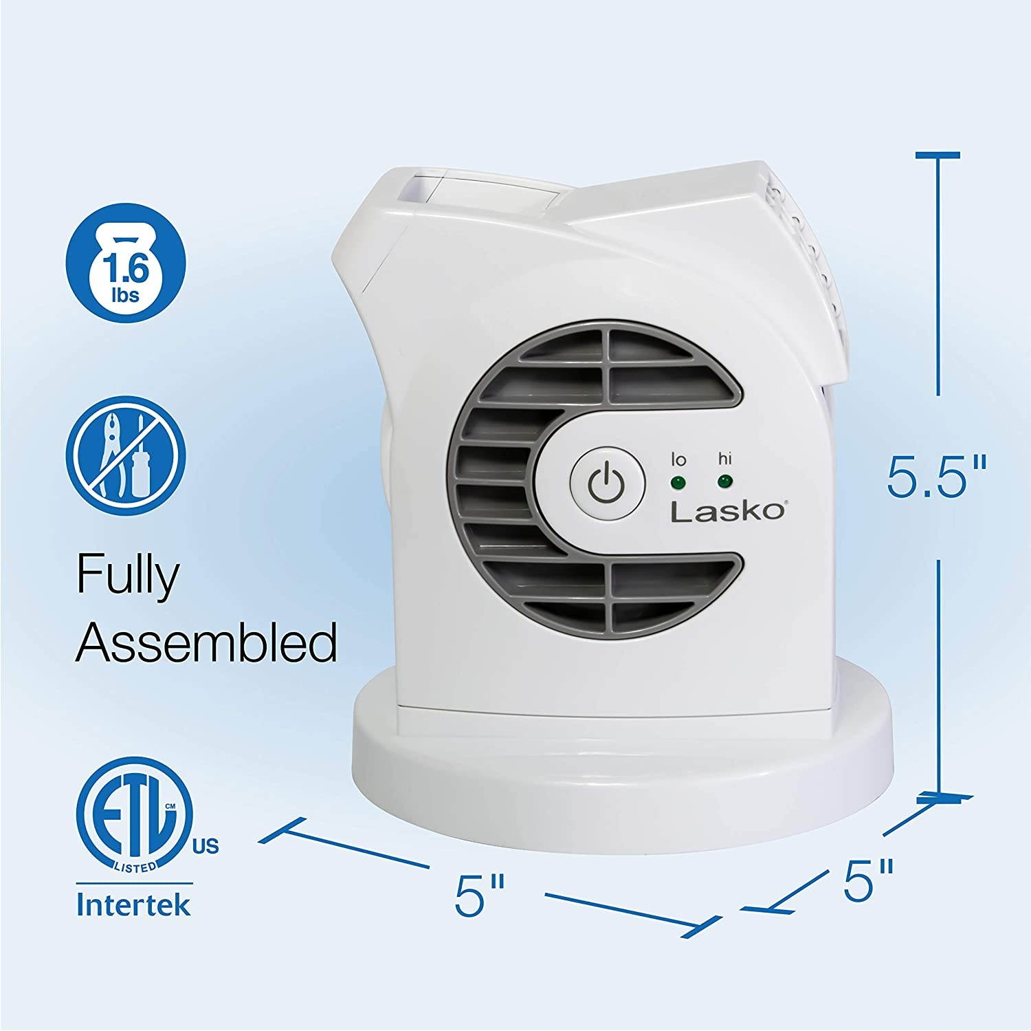 Lasko MyCool D300 Mini USB Desk Fan with 40in. USB Cable and Bonus AC Adapter &ndash; Small Quiet Portable Personal 2-Speed Fans for Staying Cool at Home, Work, Office, Dorm, Car, and Travel, White