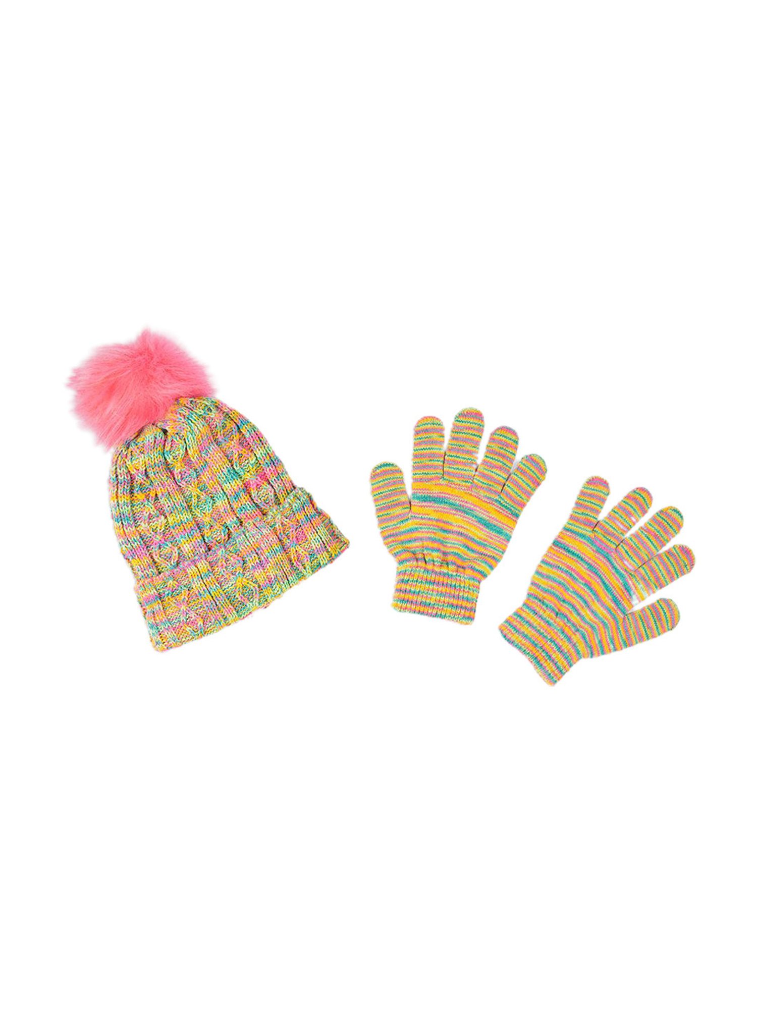 Pantaloons Junior Multicoloured Woven Bobble Hat & Gloves Set