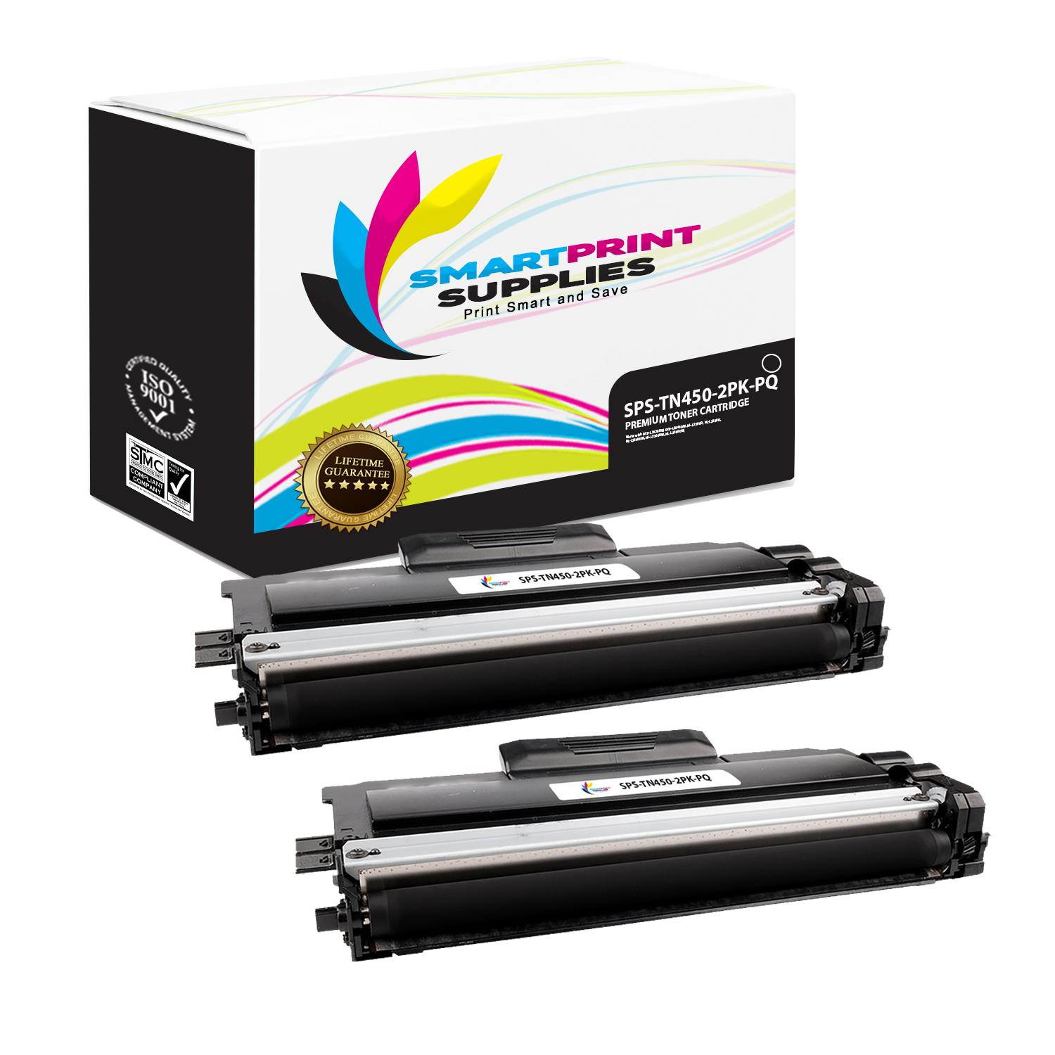 Smart Print Supplies Compatible TN-450 TN450 Premium Toner Cartridge Replacement for Brother HL-2130 2240 2270DW 2280DW, DCP-7060D 7065DN 7070DW, MFC-7360N 7460DN Printers (2,600 Pages) - 2 Pack