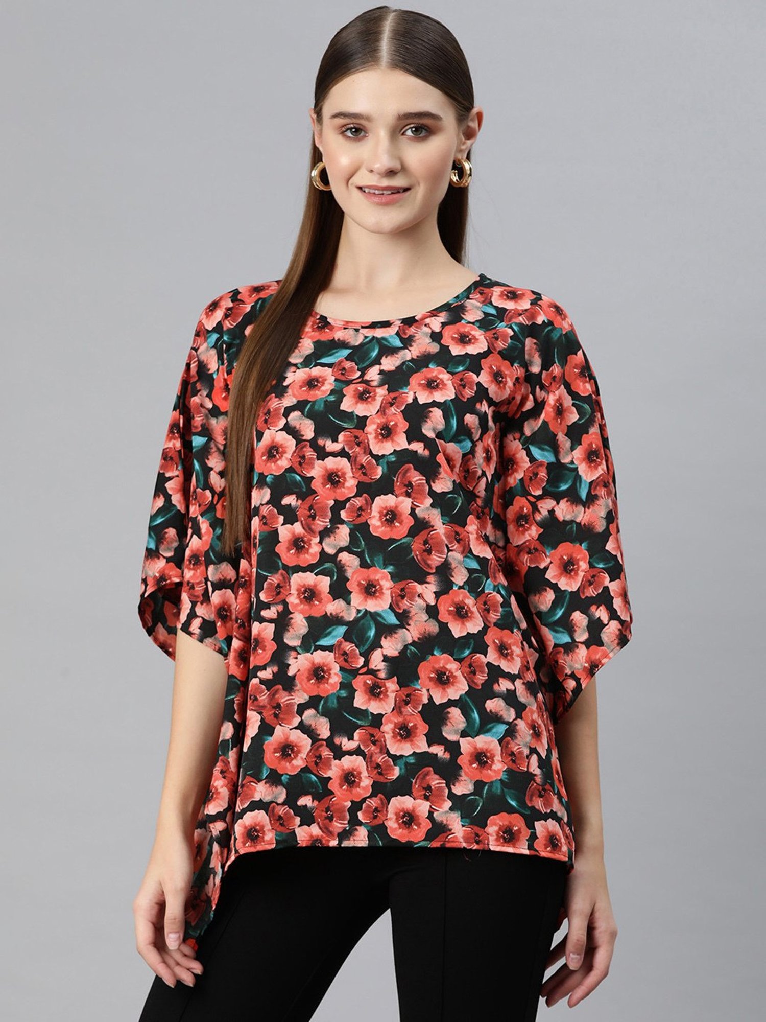 Cottinfab Multicolor Floral Print Kaftan Top