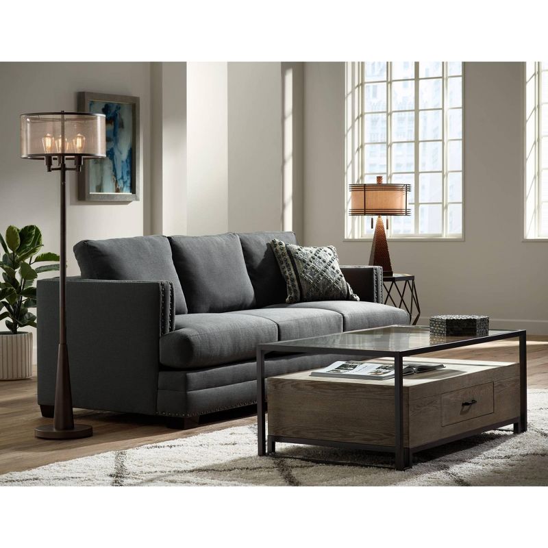 Franklin Iron Works Industrial Table Lamp with USB Charging Port Rustic Hammered Bronze Double Shade for Living Room Bedroom Bedside Family