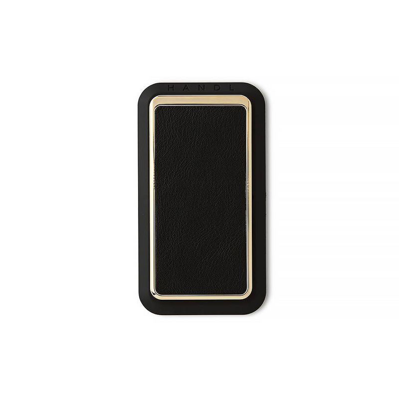 HANDLstick Phone Grip Smooth Leather Gold Trim - Black