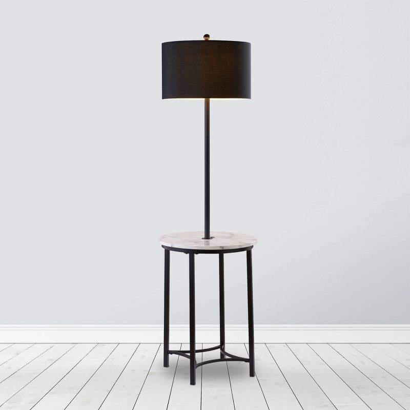 61.5" Amelia Modern Floor Lamp with Table and Built-In USB Matte Black/White Marble - Versanora