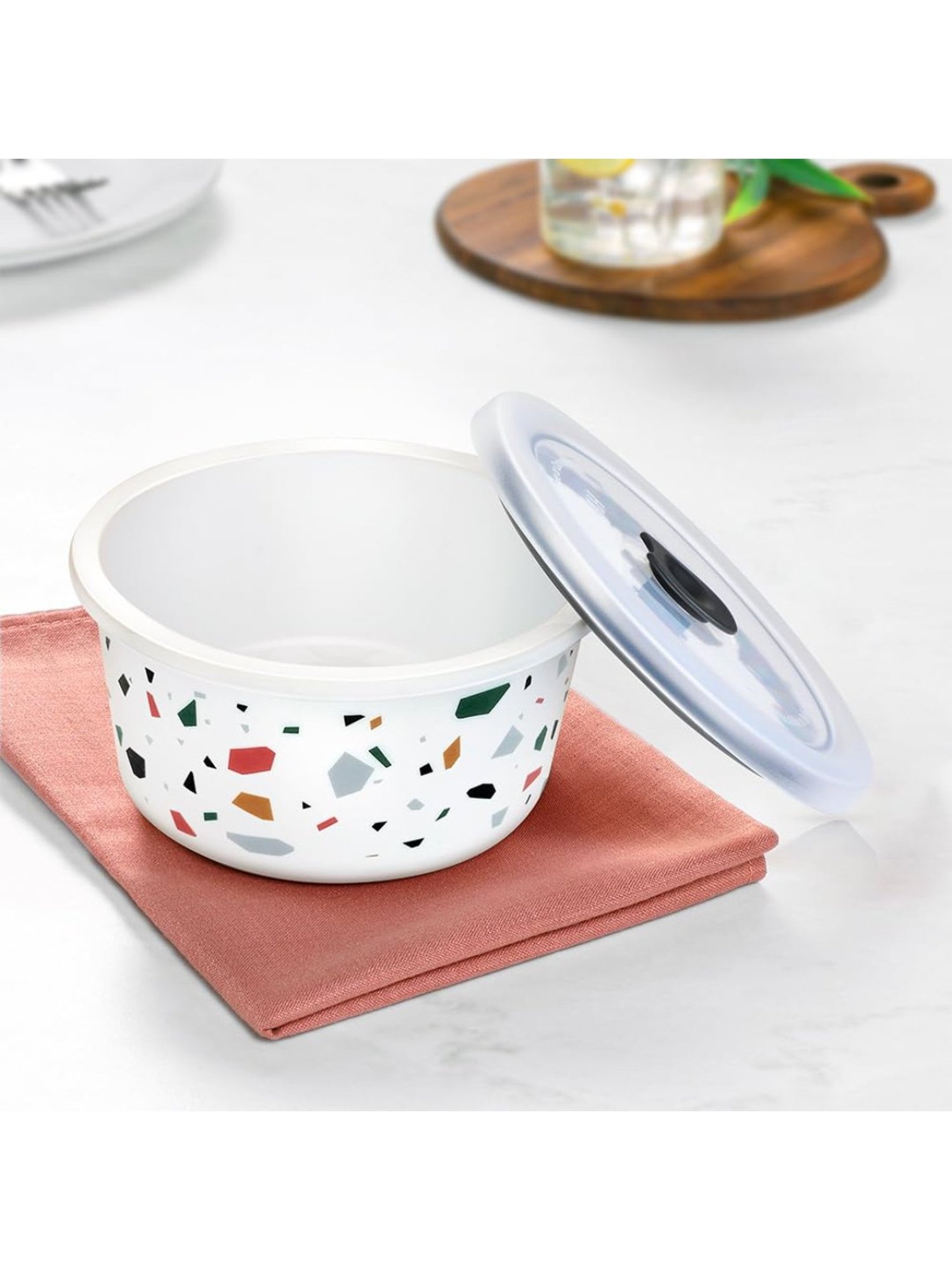 Larah by Borosil Multicolor Opalware Storage Container with Air Tight Lid - Set of 2