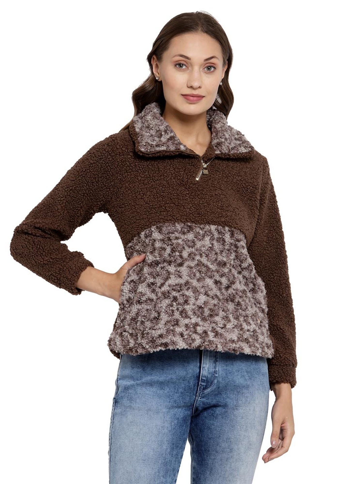 Juelle Brown Self Design Sweatshirt