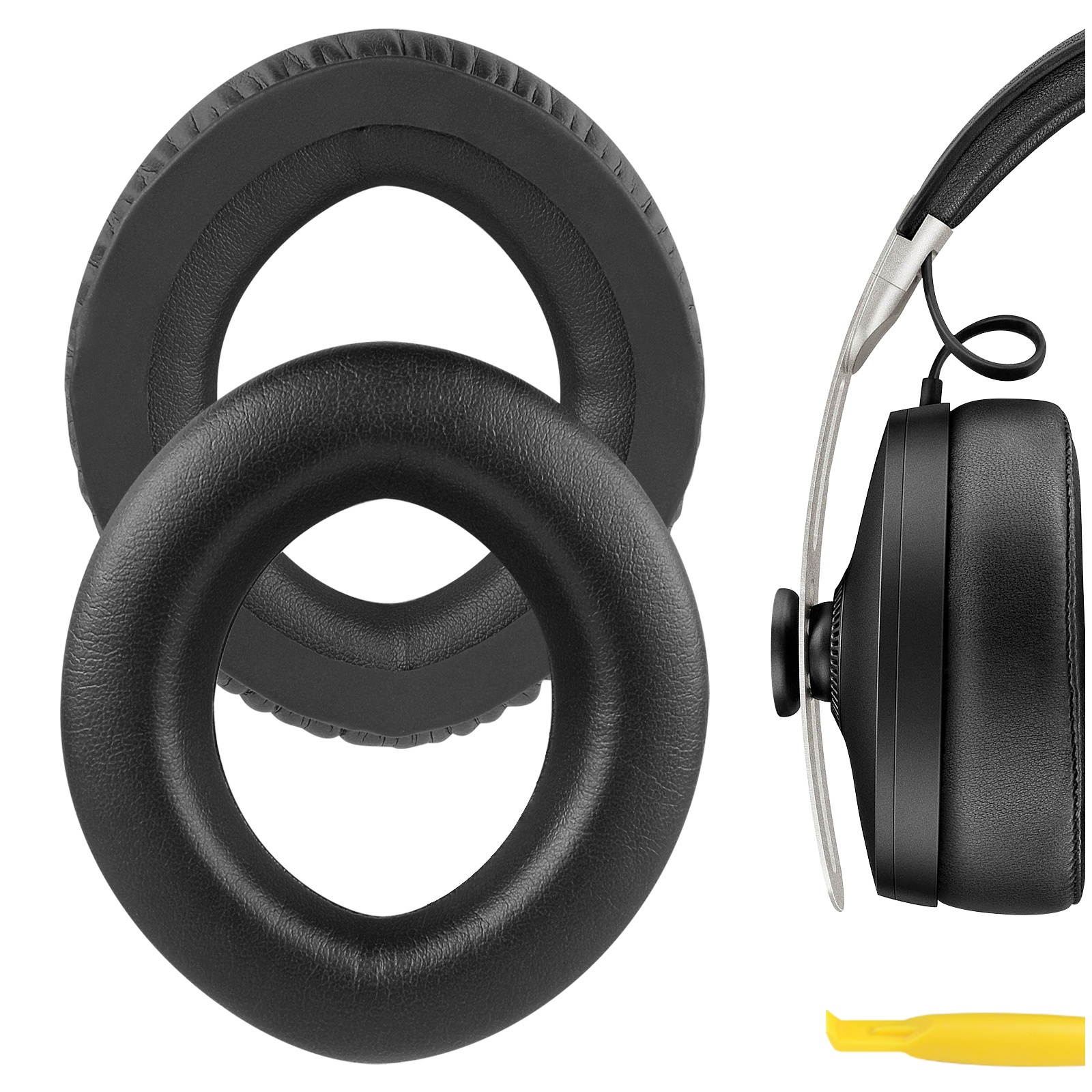 Geekria QuickFit Protein Leather Replacement Ear Pads for Sennheiser MM550-X, PX360, PX360-BT, Mm450-X  Headphones Earpads, Headset Ear Cushion Repair Parts (Black)