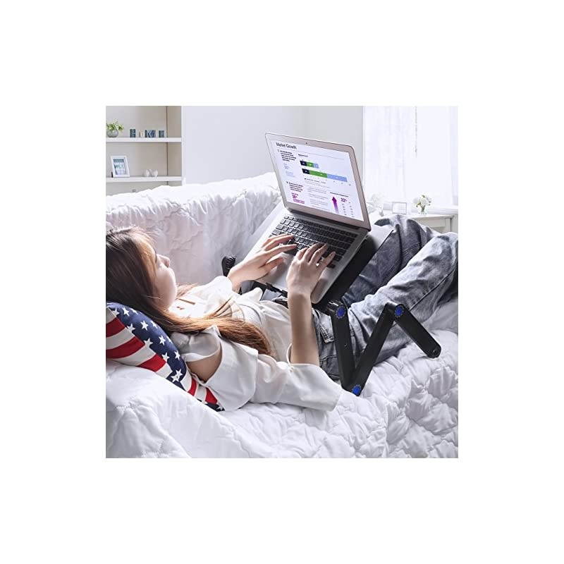 Table, Adjustable Bed Table, Computer Stand, Portable Workstation Notebook Stand Reading Holder with 2 CPU Cooling Fans and Mouse Pad in Bed Couch Sofa Office (New-version)