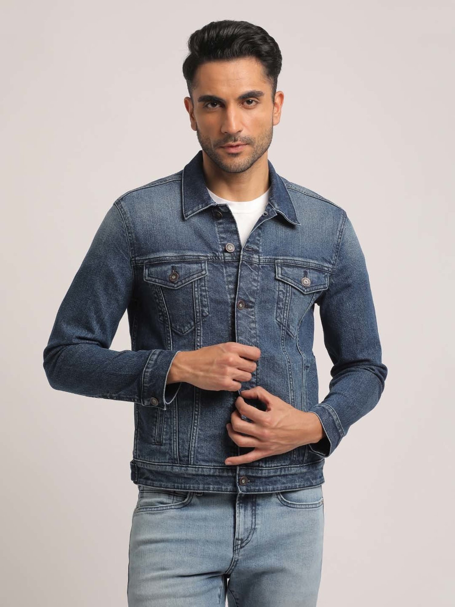 EVERBLUE Dark Blue Regular Fit Denim Jacket