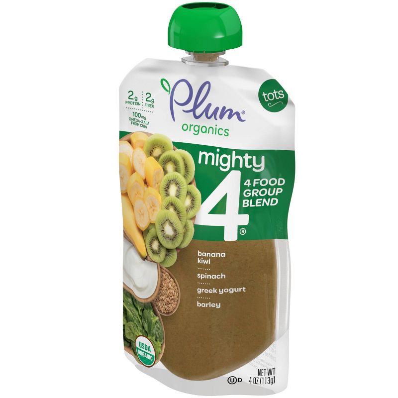 Plum Organics Mighty 4 Banana Kiwi Spinach Greek Yogurt & Barley Baby Food Pouch - 4oz