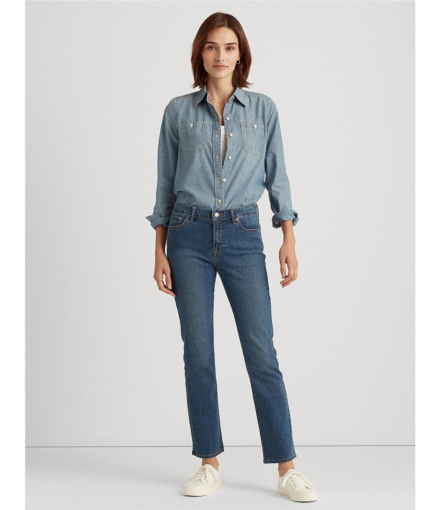 Lauren Ralph Lauren Petite Size Mid-Rise Straight Leg Jeans