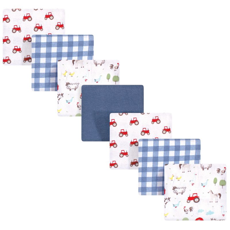 Hudson Baby Infant Boy Cotton Flannel Receiving Blankets Bundle, Boy Farm Animals, One Size