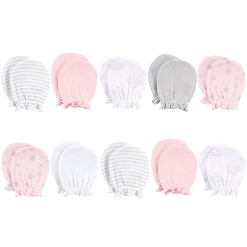Hudson Baby Infant Girl Cotton Scratch Mittens, Cloud Mobile Pink, 0-6 Months