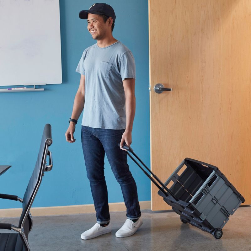 ECR4Kids Rolling Organizer Cart with Wheels & Handle, Foldable, Black & Grey