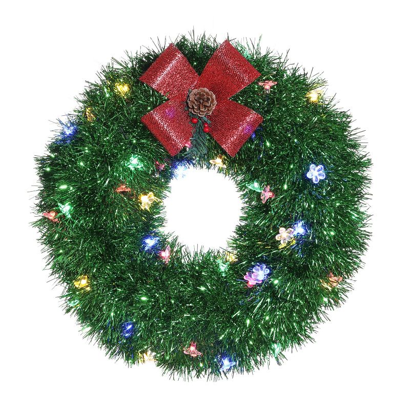 Mr. Christmas LED Lit Tinsel Wreath - Silver 16"