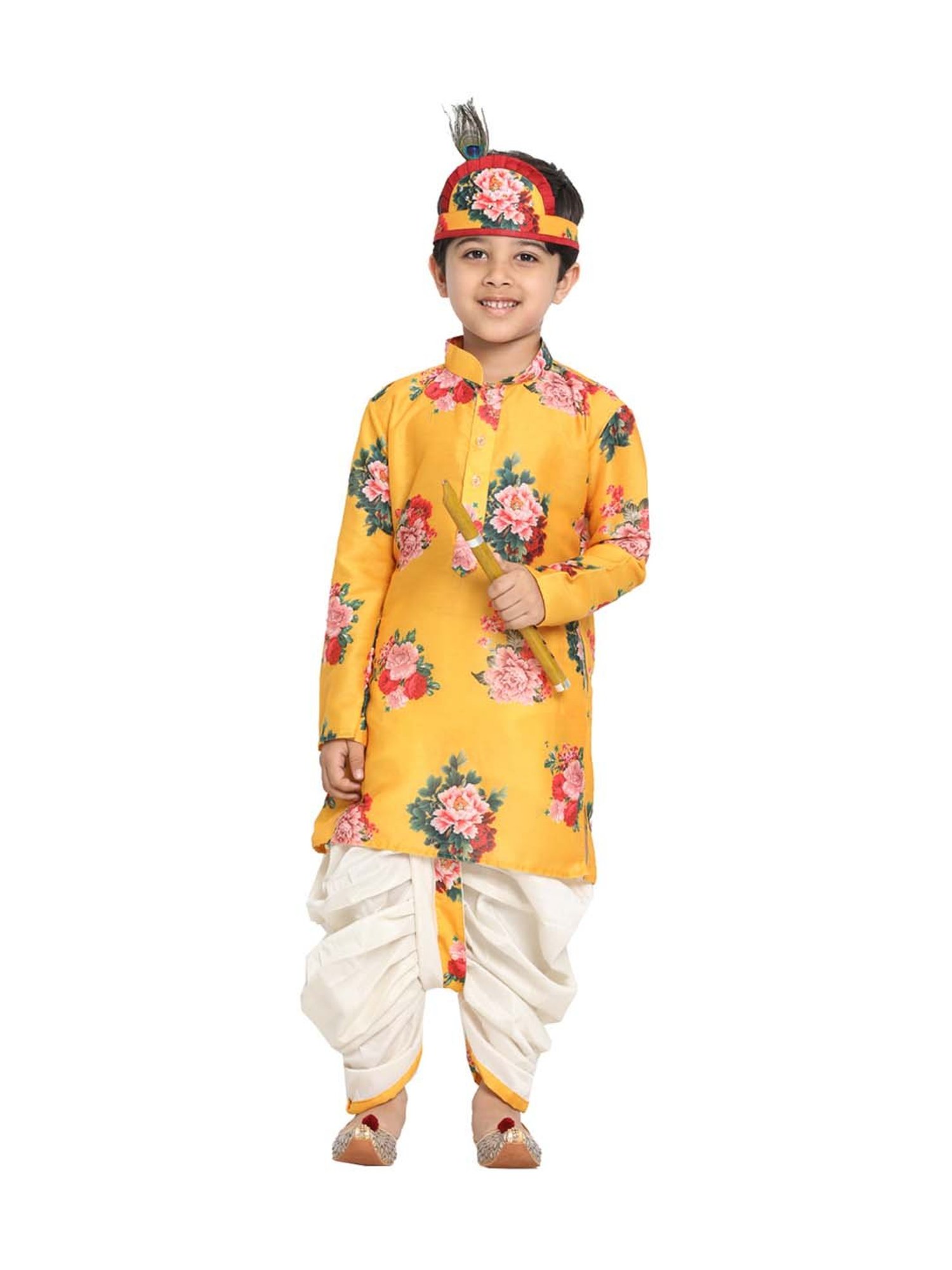 VASTRAMAY Kids Yellow Printed Kurta Set