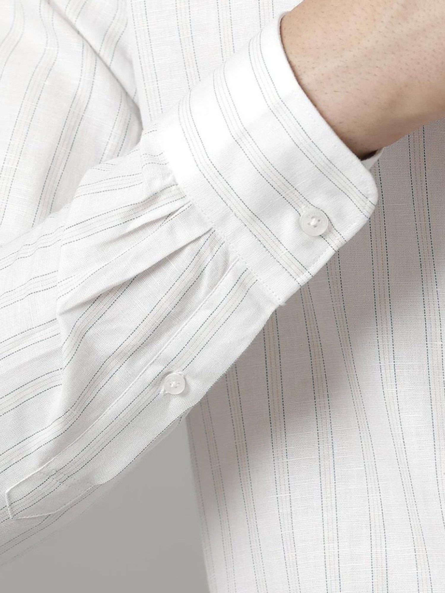 Linen Club Blue Linen Contemporary Fit Striped Shirt