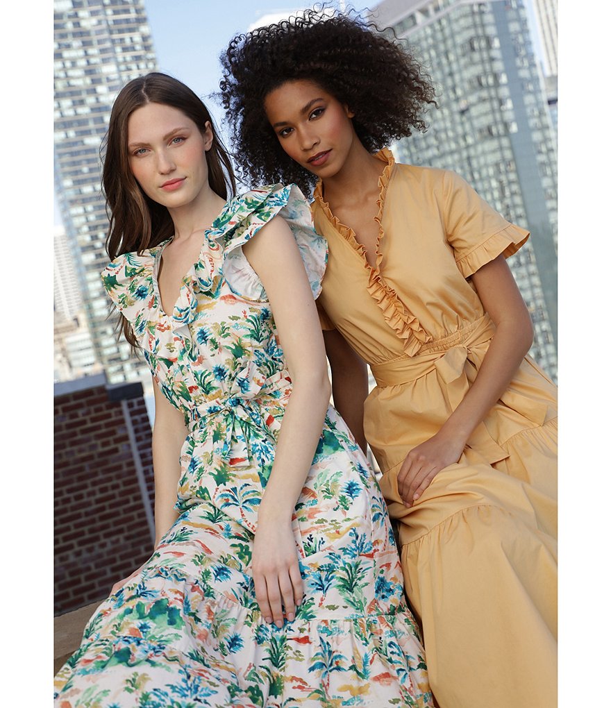 Donna Morgan Ruffle Tiered Cotton Poplin Short Sleeve Maxi Dress