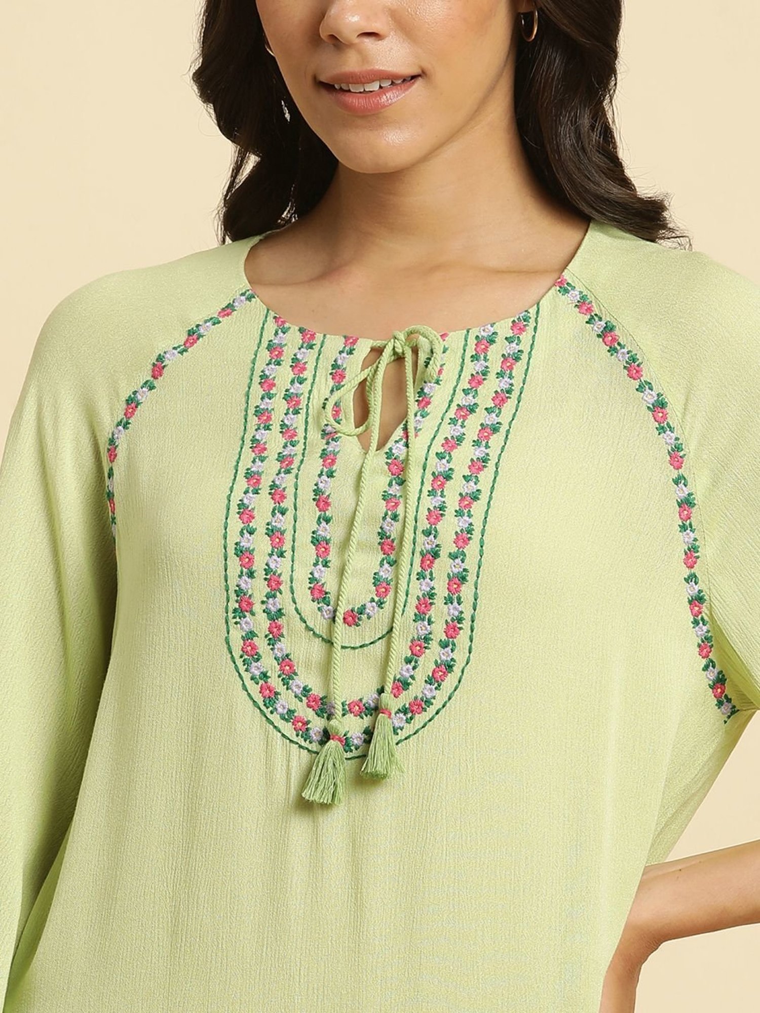 W Green Embroidered Top