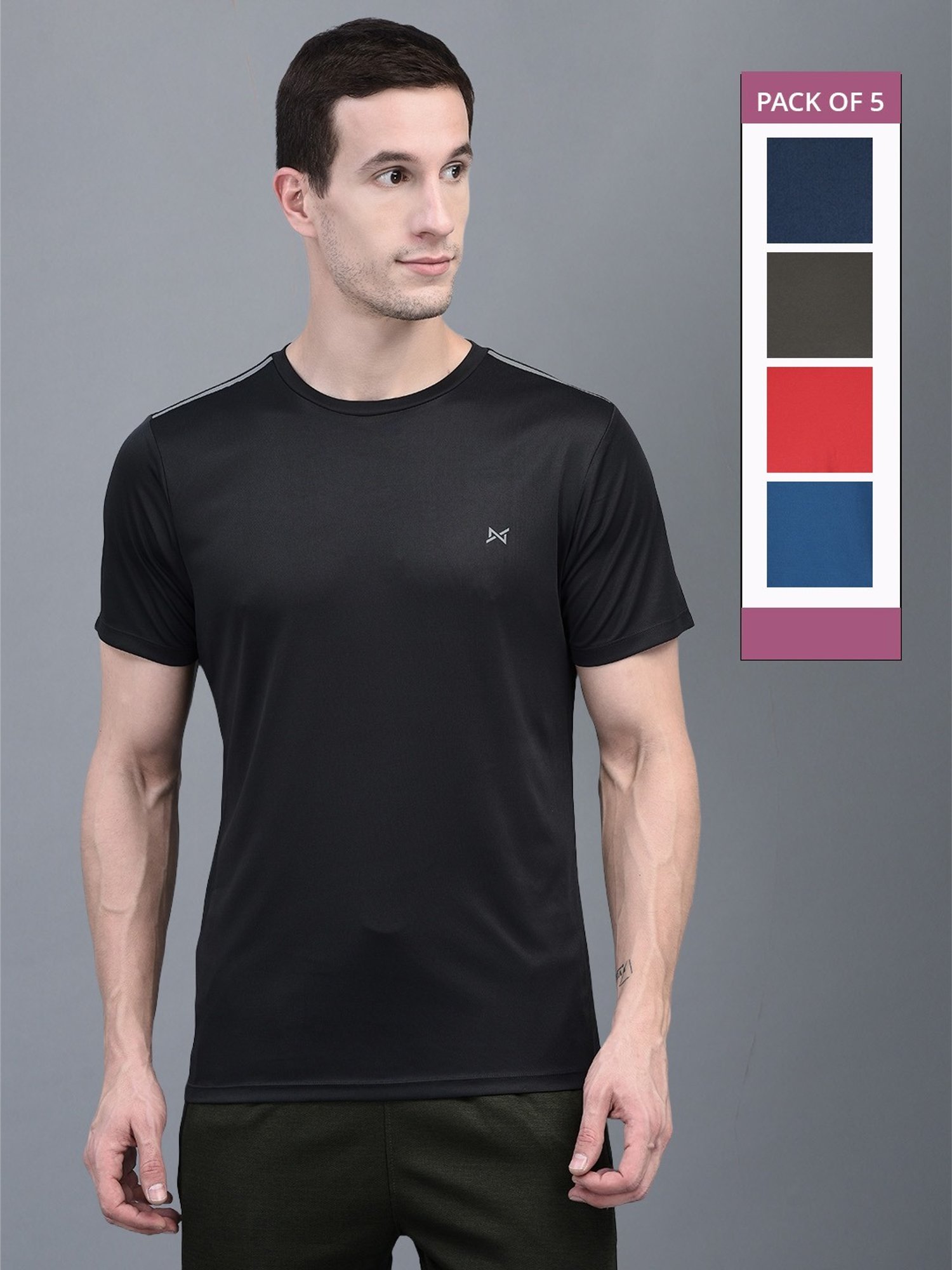 Force NXT Multicolored Regular Fit Sports T-Shirt - Pack Of 5
