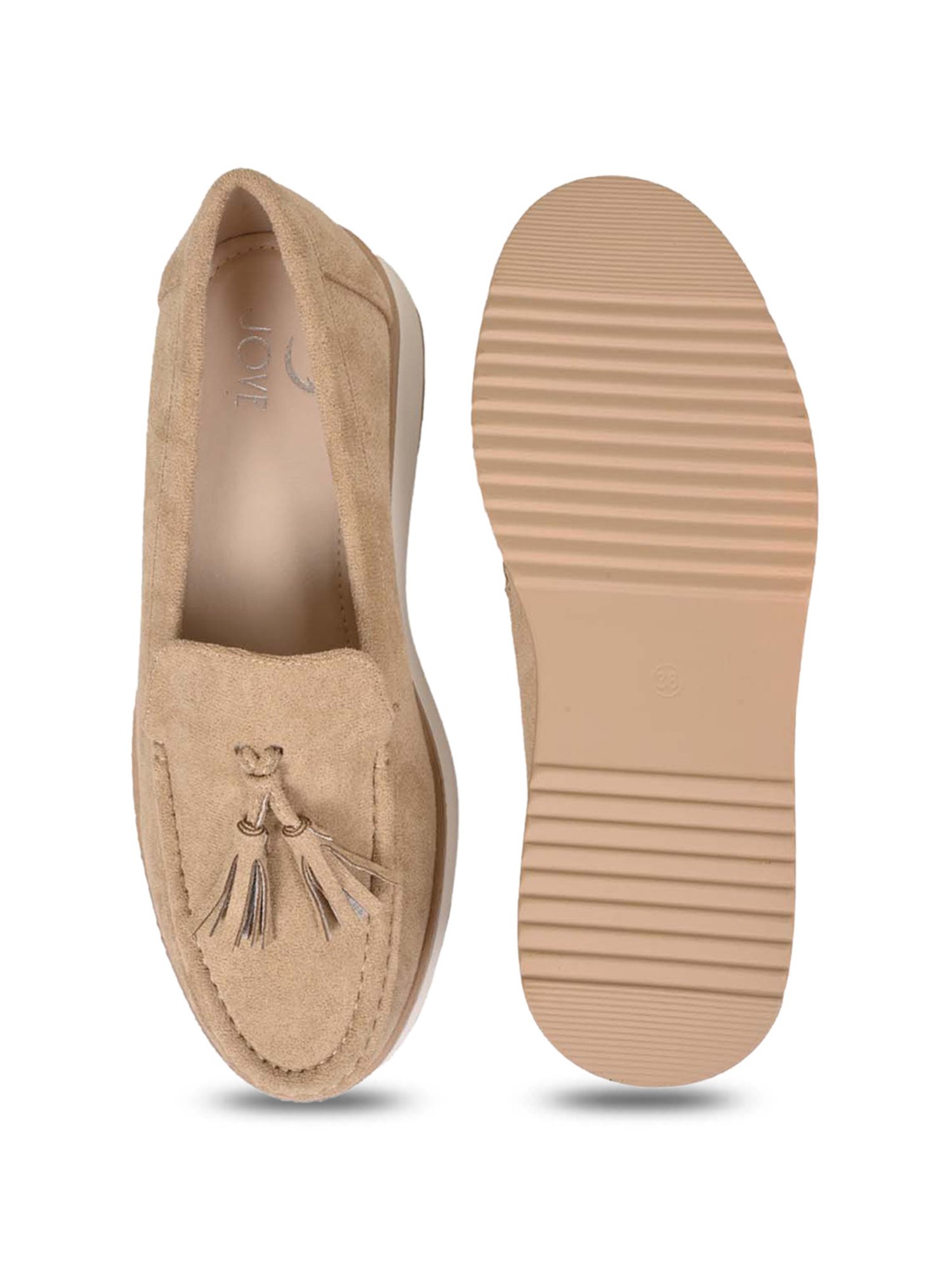 Jove Women's Beige Wedge Moccasins