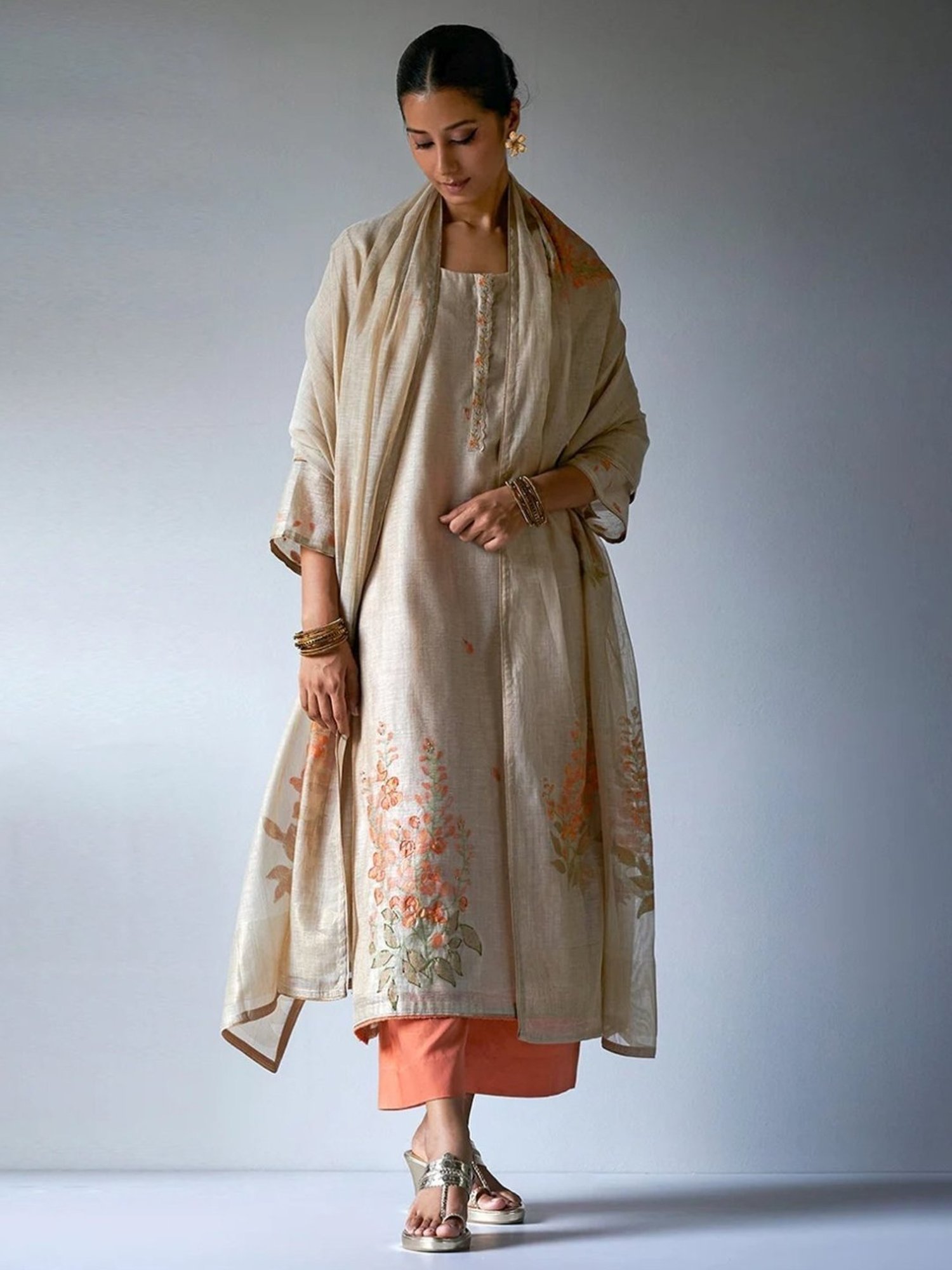 Ganga Fashions Beige Saadagi Woven Kurta with Pant and Dupatta