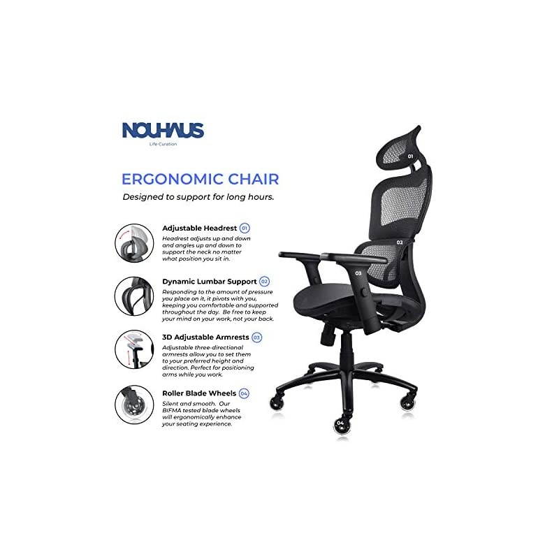 Ergo3D Ergonomic Office Chair - Rolling Desk Chair with 3D Adjustable Armrest, 3D Lumbar Support and Blade Wheels - Mesh Computer Chair, Gaming Chairs, Executive Swivel Chair (Black)